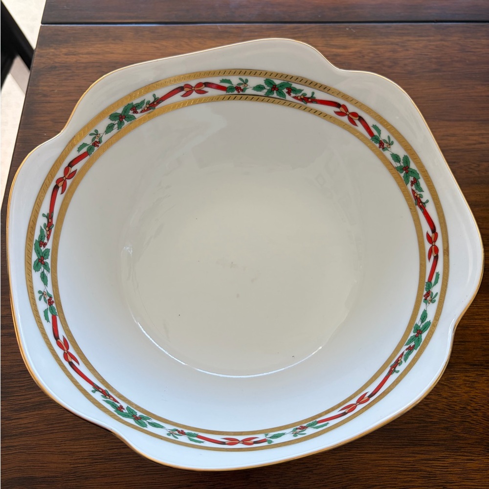 Elegant White Bowl with Holiday Trim